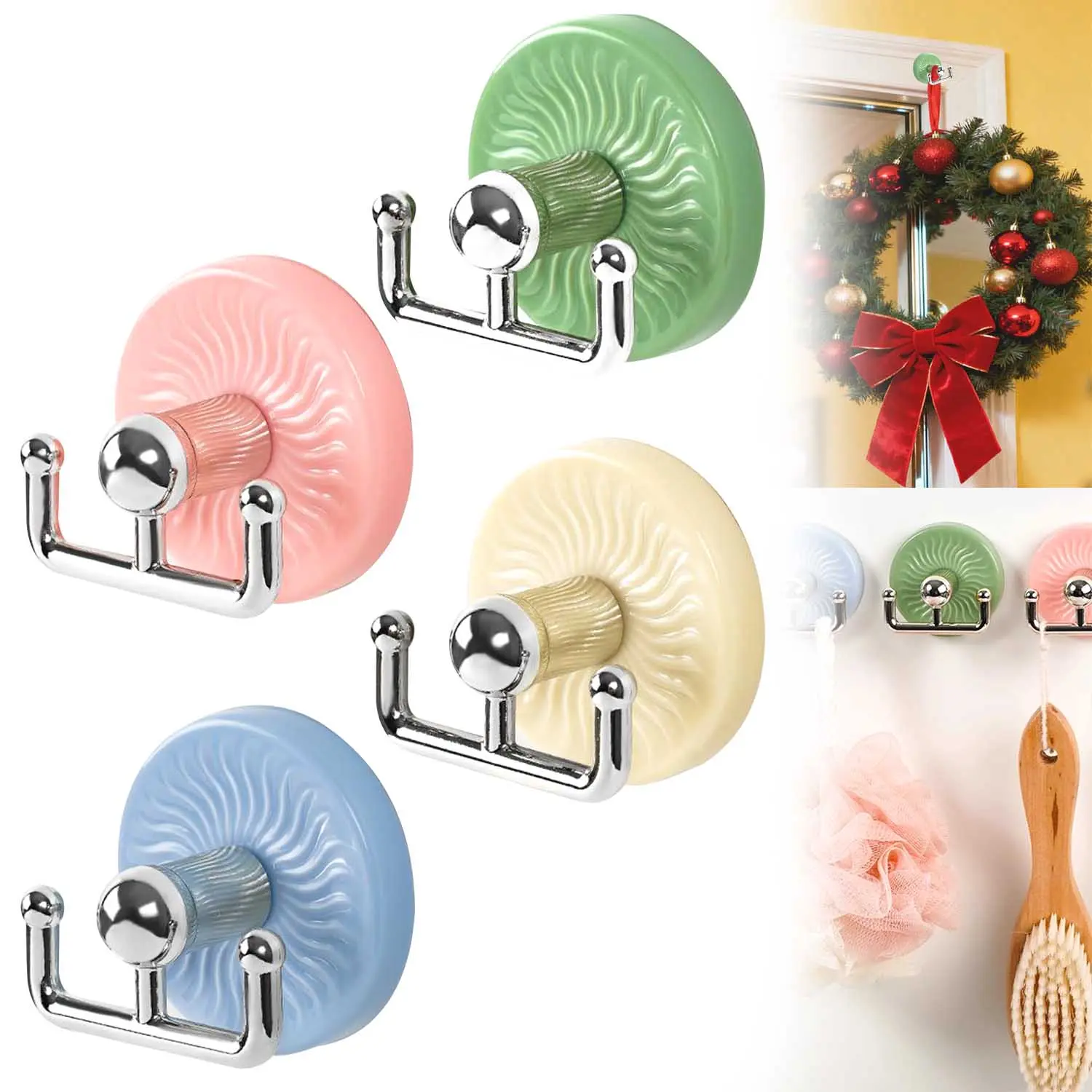 4-Pack Small Bathroom Suction Hook Set, Strong ABS Suction Cup Hooks, Adhesive-Free Bathroom Organizing Accessories for Kitchen Tile, Glass & Mirror Use, Shower Hook Set