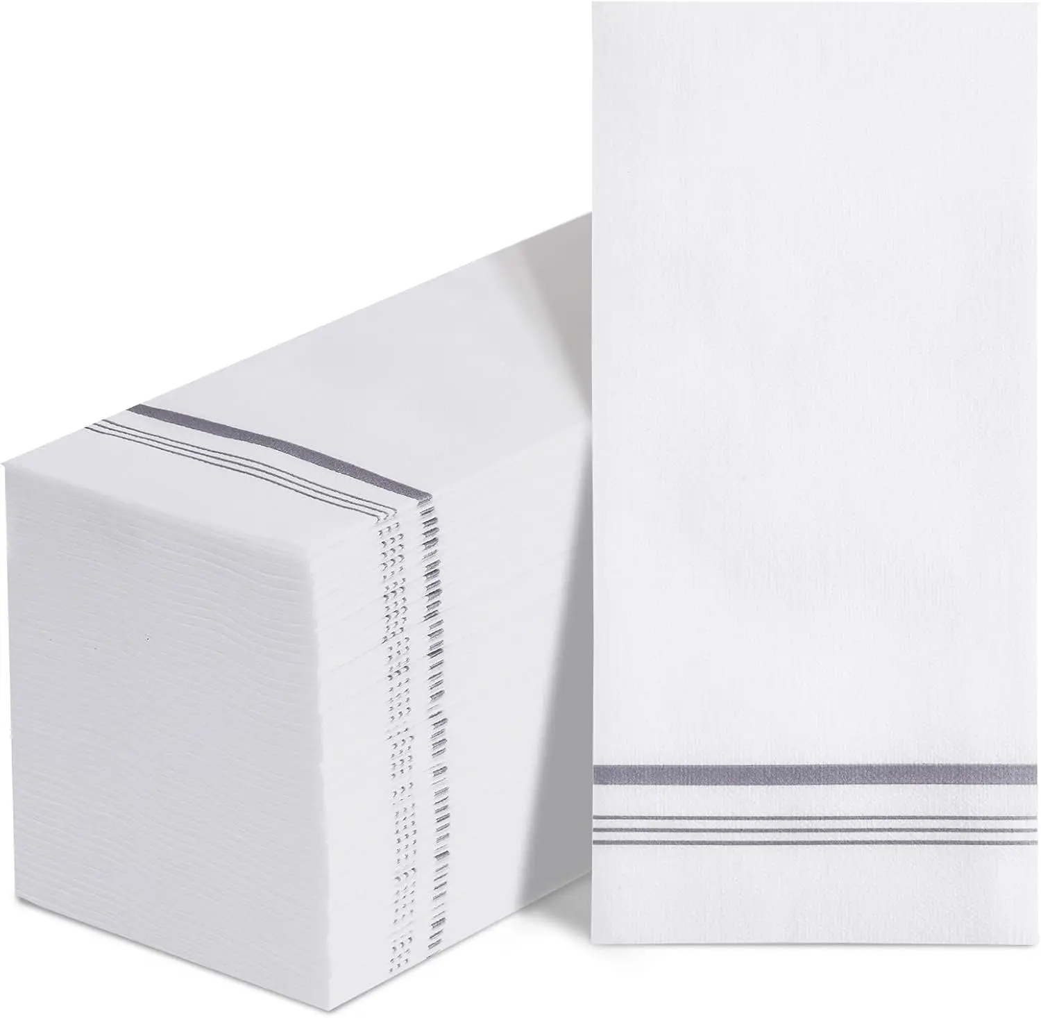 Degradable Cloth-Like Paper Hand Towels, 50-Count Bulk Pack with Silver Solid Trim, 12"x17" Soft Absorbent Disposables for Bathroom Cleaning, Table Use