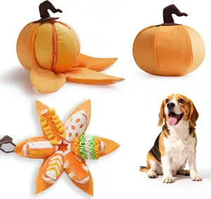 Nocciola 7-in-1 Pumpkin Dog Enrichment Toys, 6  Squeaky Snuffle Slices with Velcro-closure Rind for Treats Hunting Fun, Hide and Seek Puzzle Toy for Dogs
