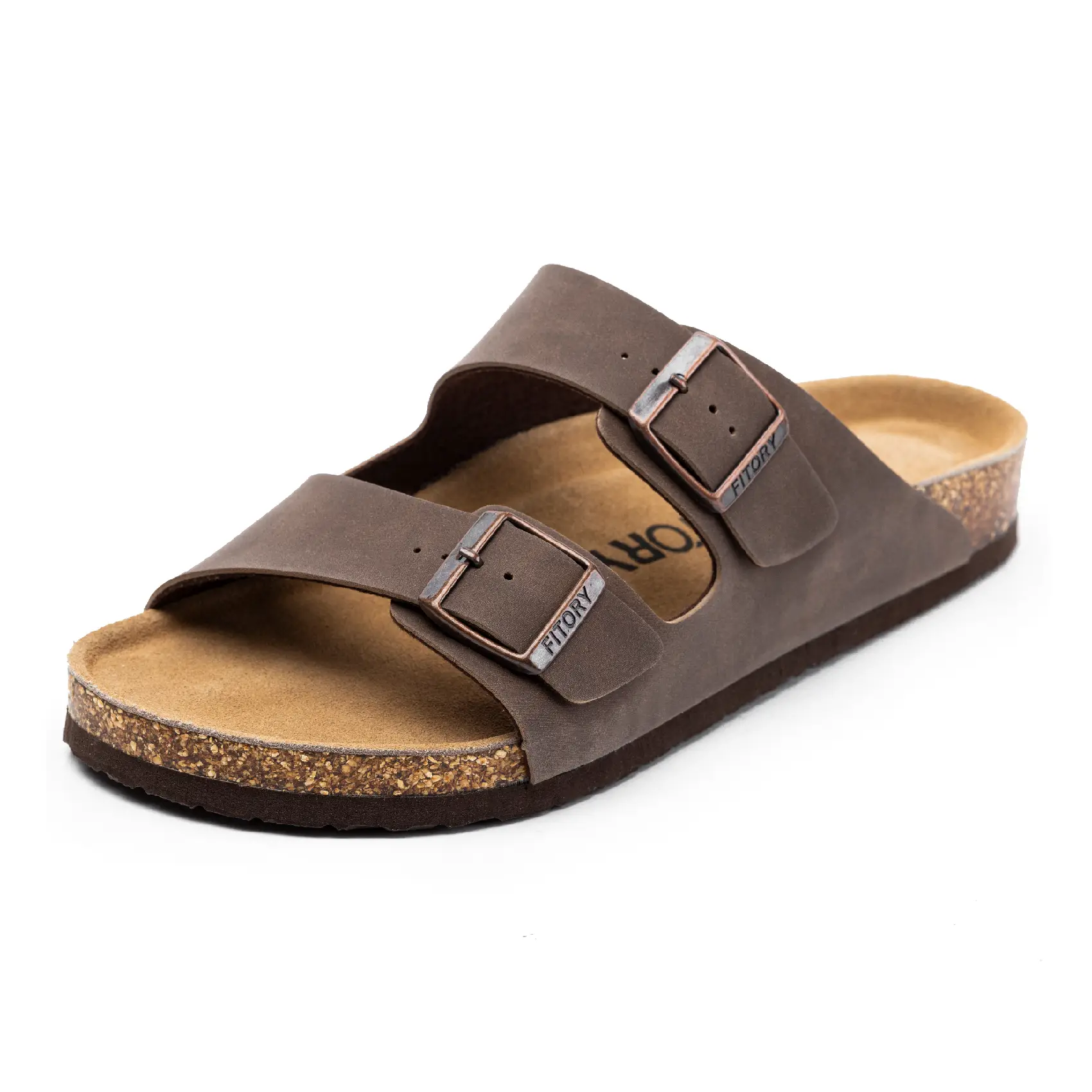 FITORY Mens Sandals, Arch Support Slides with Adjustable Buckle Straps and Cork Footbed