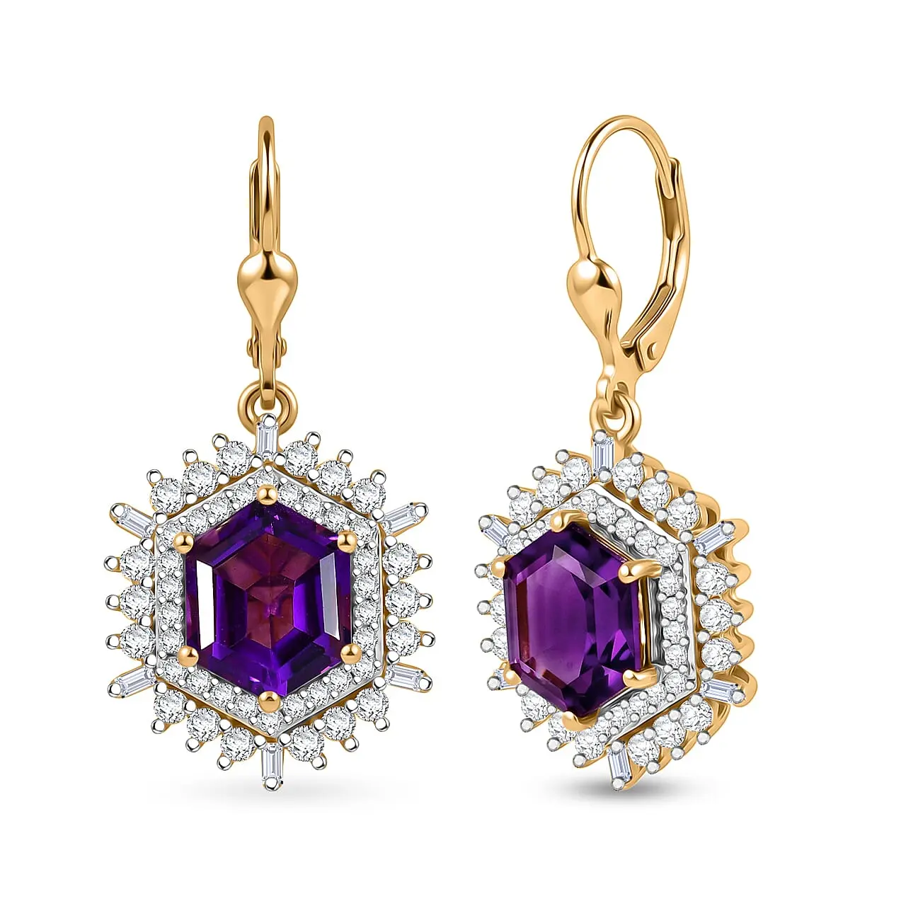 TLV D'Joy AAA Lusaka Amethyst, Moissanite Earrings in 18K Vermeil YG Over Sterling Silver 8.60 ctw