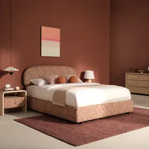 MODERNMATE Dione Queen Upholstered Lift-Up Storage Bed Frame - Oeko-TEX Chenille, Gas Lift Hydraulic Storage, Curved Headboard, Organic Modern Indoor Bedroom Furniture, Canyon Dawn Red