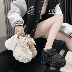 Chunky High Heel Sneakers Shoes for Women 2025 New High Heel Woman Platform Causal Sneakers Shoes