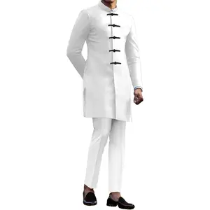 Mens African 2 Piece Set Slim Fit Traditional Suit Mens African Dashiki Shirt and Pants Outfit Clothes Menswear Gamis Formal business casual outfits Beige Plain business casual outfits suits Long Sleeve business casual outfits