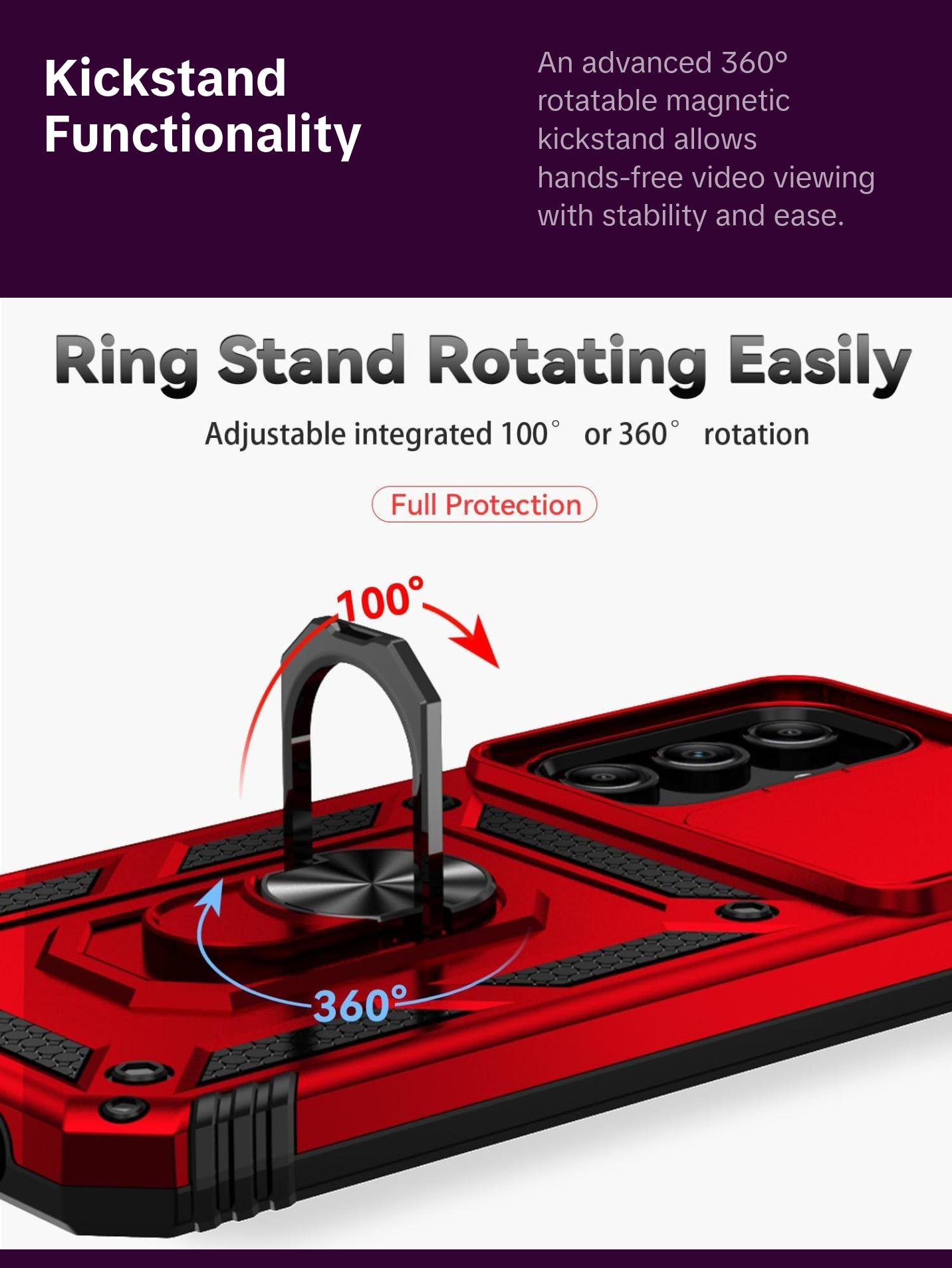 Sunstory Phone Case for Samsung Galaxy A16 5G Case with HD Screen Protector & Slide Camera Cover & Kickstand, [Military-Grade] Phone Case for Samsung A16 Phone (Red) SunStory