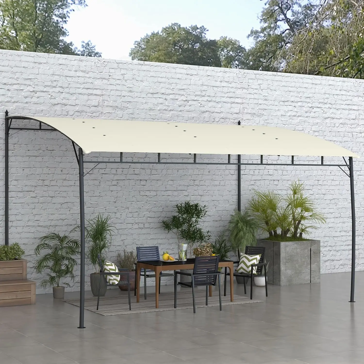 Crestholm 10' x 13' Pergola Gazebo, PA-Coated UV-Resistant Canopy with 12 Drainage Holes, Powder-Coated Steel Frame, Lean-To Sun Shade Shelter for Porch, Patio, Deck