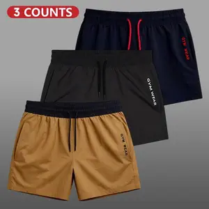 3 packs Men's Plain Solid Color Drawstring Pocket Shorts, Mens Clothing, Athleisure Casual Elastic Waist Pockets Shorts for Summer Breathable Men's Athletic Bottoms for Daily Wear,Summer Shorts SpringStatements
