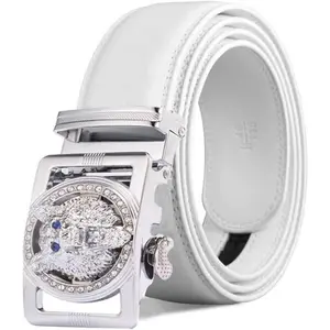 Men's Belts Red Leather Wolf Head Buckle 1.38 inch Width Used for Mens Dress Casual Adjustable Belt