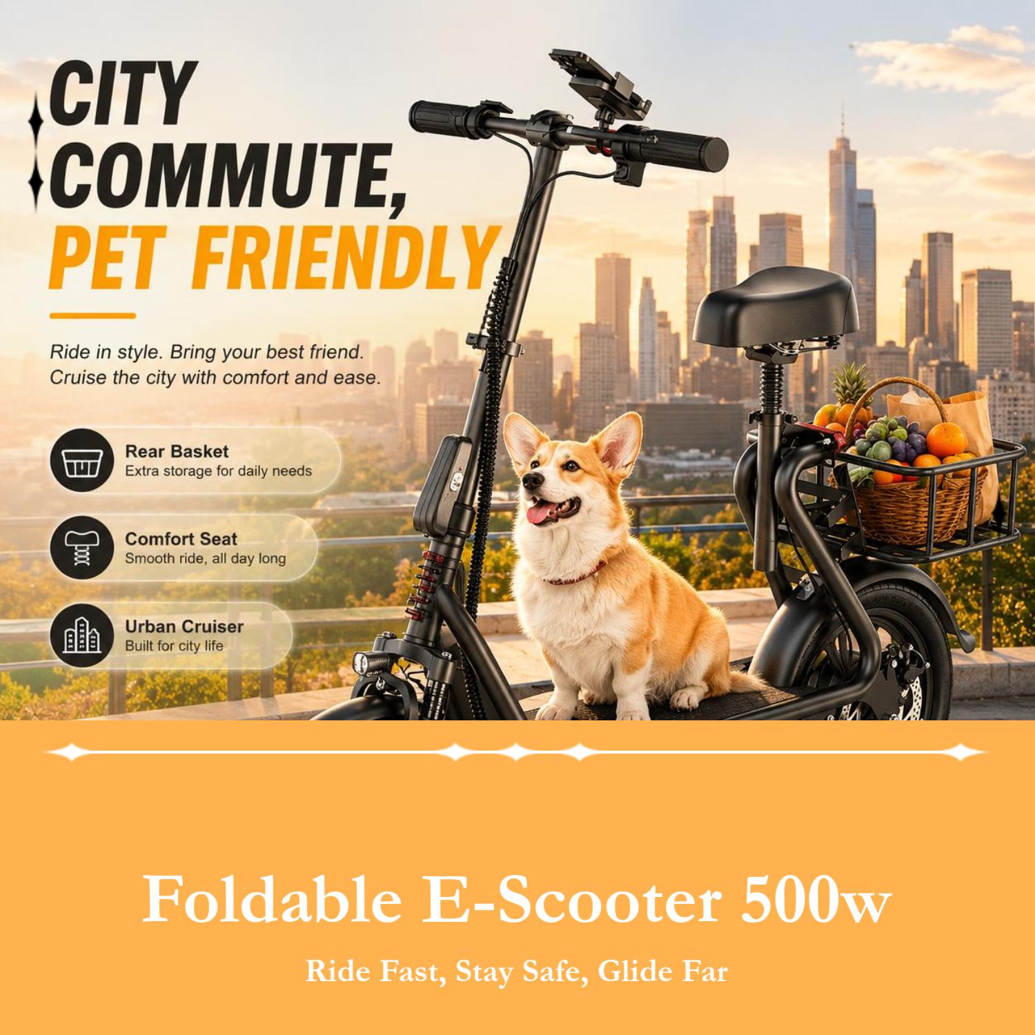 Adult Foldable Folding Escooter with Adjustable Height Seat, Basket, 750W Motor, 20 MPH Max Speed, 28 Mi Range, 14-Inch Pneumatic Tires, Dual Suspension, Enhanced Safety, 265 lbs Capacity Multifunctional Commuter Electric Scooter
