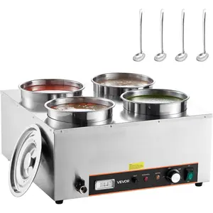 VEVOR Electric Soup Warmer, Three 7.4QT Stainless Steel Round Pot 86185F Adjustable Temp, 1200W Commercial Bain Marie with Anti-dry Burn and Reset Button, Soup Station for Restaurant, Buffet, SilverVEVOR Super Brand Day