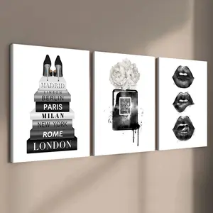 3 count wooden frame canvas, black and white style stylish women's room poster, Stylish Room Bedroom decoration, Modern Art home Decoration, Living Room and corridor wall Decoration, HD, waterproof, Modern Abstract Art, art, Vintage Decor