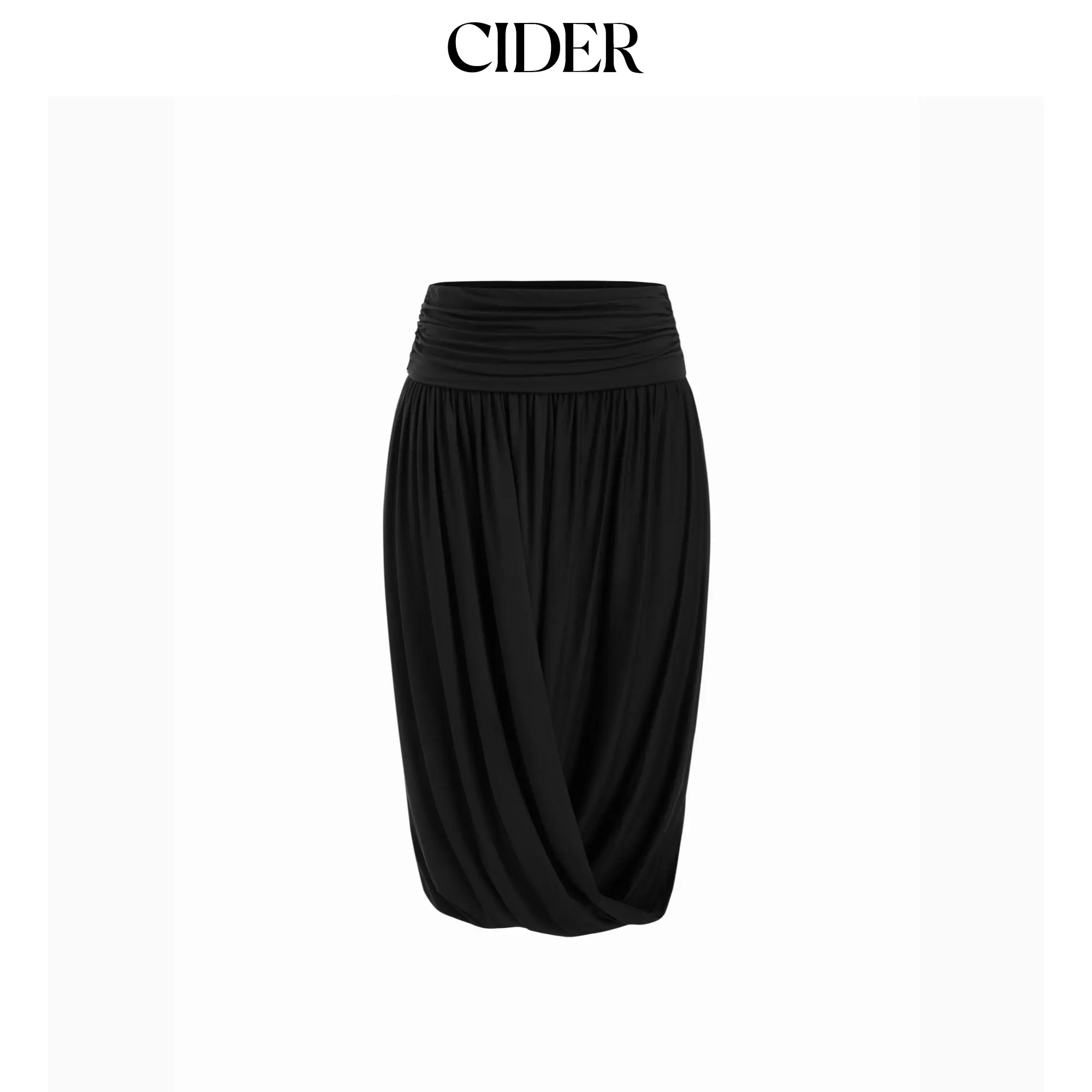 Cider Women's Chic Solid Mid Rise Midi Skirt, High Stretch Wrap Design with a Flattering Bubble Hem, Bottoms, Adjustable Knot Skirt