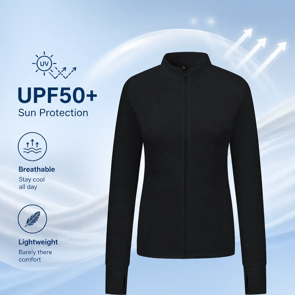 Women's Full-Zip Sport Jacket Slim-Fit Long-Sleeved Fitness Top with Zippered Pockets for Yoga Running & Summer Activities UPF50+ Breathable Fabric