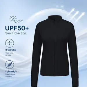 Women's Full-Zip Sport Jacket Slim-Fit Long-Sleeved Fitness Top with Zippered Pockets for Yoga Running & Summer Activities UPF50+ Breathable Fabric