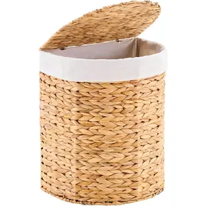 Half Round Wicker Laundry Hamper with Lid and 2 Removable Liner Bags, Handwoven  Water Hyacinth Laundry Basket for Dirty Clothes,