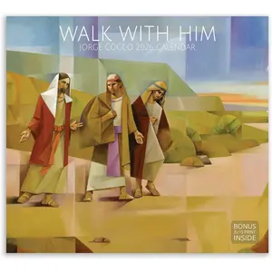 2026 Christian Wall Calendar, Walk with Him by Jorge Cocco, Modern Cubism-Inspired  Christ , 13.25x24 Inch,  Verses,