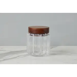 Fluted Glass Canister, Wood Lid, Small