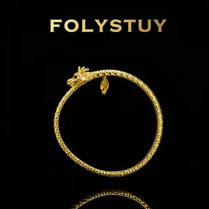 Gold Filled Dragon Bangle & Ring Set, Adjustable Open Cuff Dragon Bracelet with Red CZ, Chinese Mythical Dragon Jewelry Set for Women
