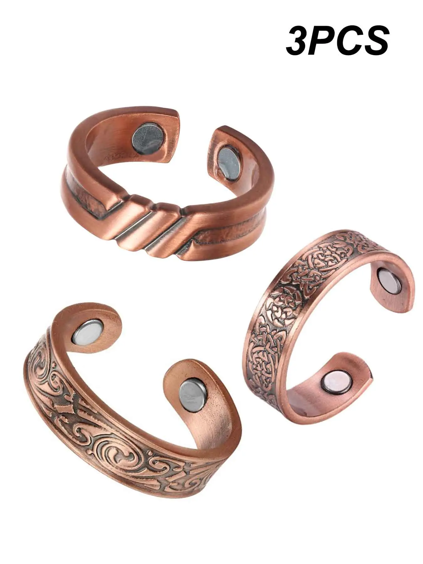 Women's 99.99% Pure Copper Stacking Ring Set, Stackable Rings, 3-Piece Magnetic Rings for Men & Women, Strong Magnet, Adjustable Size, All Seasons, Vintage Rings Jewelry