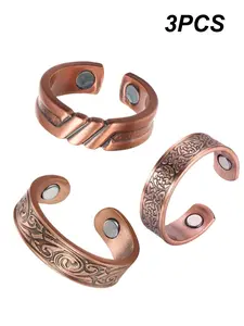 Women's 99.99% Pure Copper Stacking Ring Set, 3-Piece Magnetic Rings for Men & Women, Strong Magnet, Adjustable Size, All Seasons, Vintage Rings Jewelry