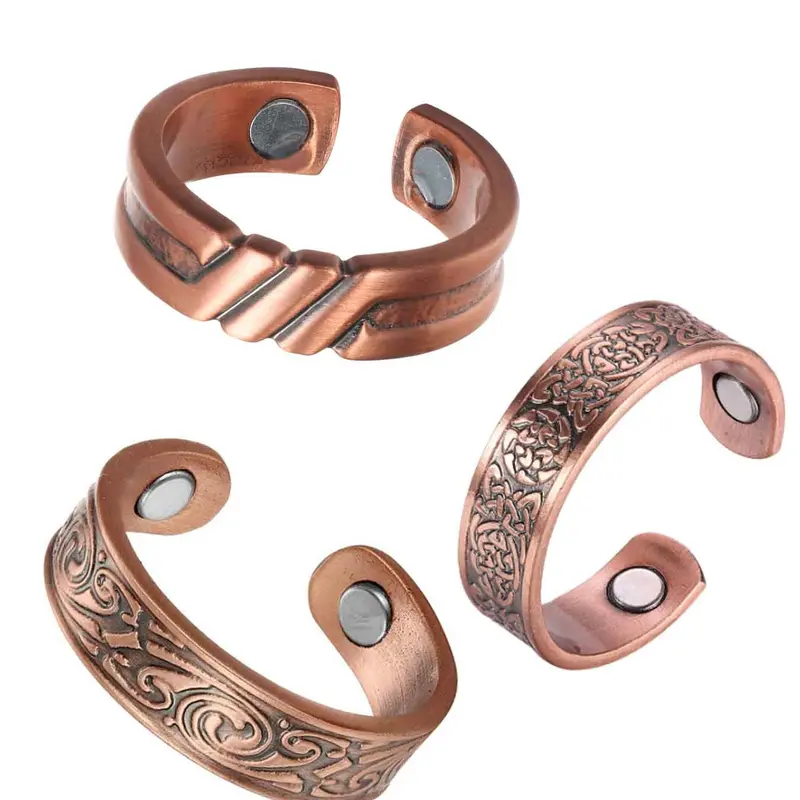 Women's 99.99% Pure Copper Stacking Ring Set, Stackable Rings, 3-Piece Magnetic Rings for Men & Women, Strong Magnet, Adjustable Size, All Seasons, Vintage Rings Jewelry