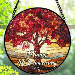 40th Wedding Anniversary Glass Suncatcher, Ruby Wedding Keepsake Suncatcher, Wedding Anniversary Gift for Parents, Couple Keepsake Gift, 40 Years of Marriage Anniversary Ornament
