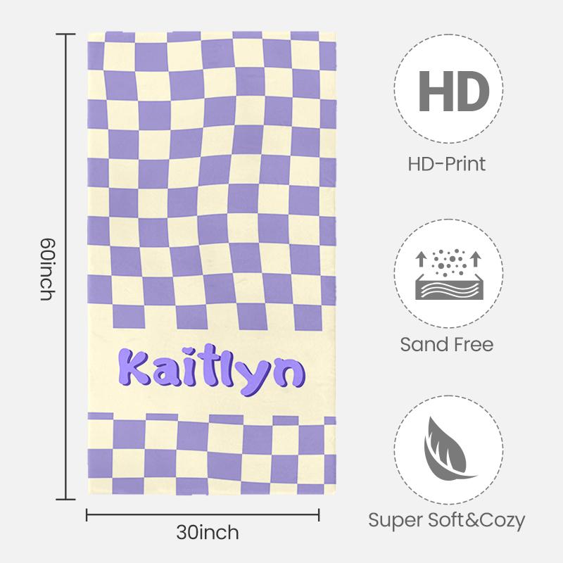 Personalized Striped Checkered Beach Towel, Custom Name Colorful Summer Pool Towel for Kids