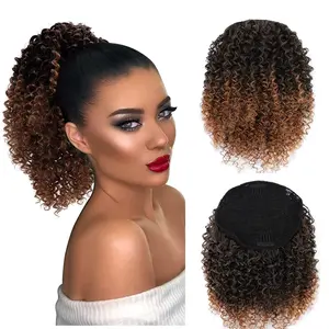 Drawstring Ponytail for Black Women Curly Brown Ponytail Extension for Black Women Synthetic Hair Extensions Short Afro Curly Ponytail Hair Pieces