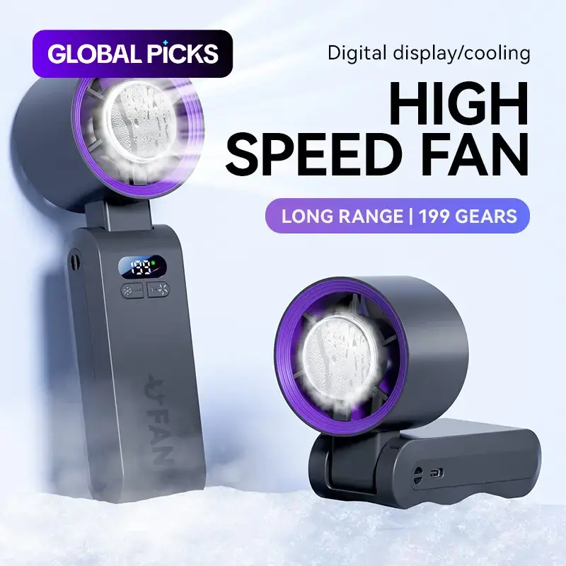High-Speed Turbine Handheld Ice Cooling Fan with Digital Display, Foldable Portable Neck Fans Neck-Hanging Compact Personal Cooler, USB Rechargeable Cordless Wearable Fan for On-The-Go Use #GLOBAL PICKS