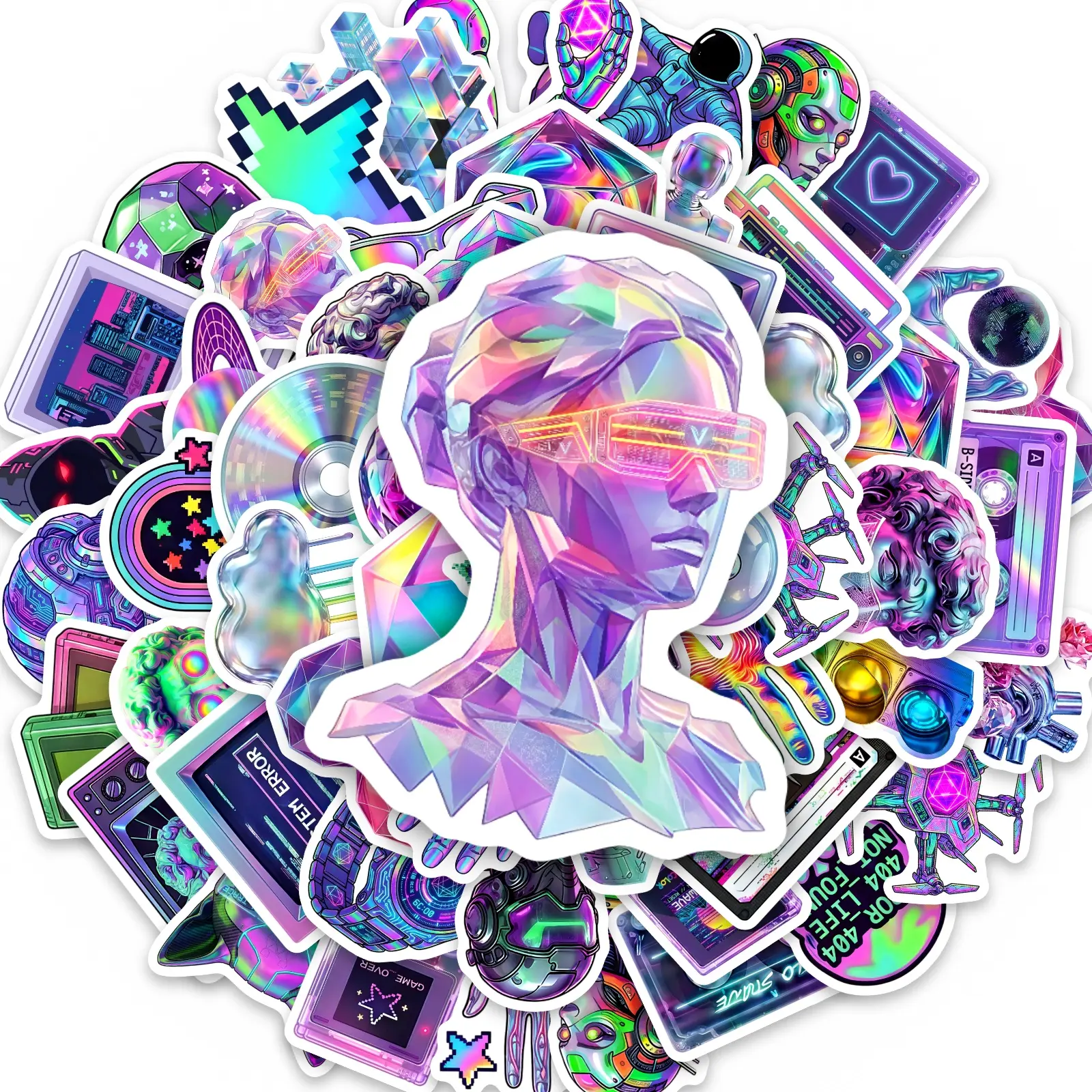 50 Pieces Neon Cyberpunk Series Stickers Decals, Suitable for Decorating Scrapbooks, Journals, Laptops, Water Bottles, Cars and More, Ideal Creative Birthday Gifts