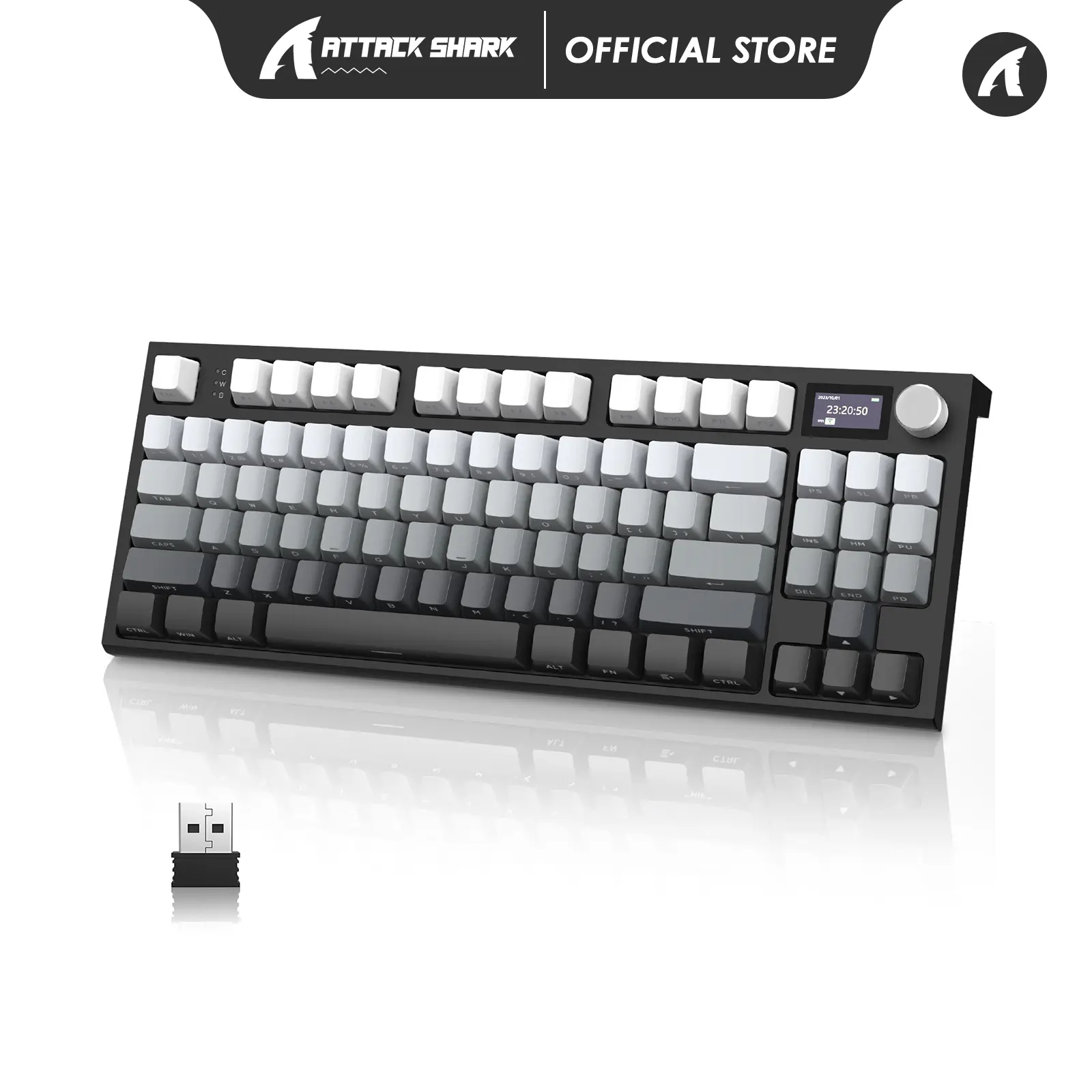 ATTACK SHARK K86 RGB 75% Wireless Gasket Mechanical Keyboard,3-Mode Bluetooth5.0/2.4G/USB-C Hot Swappable Gaming Keyboard Side Print Keycaps,4000 mAH Battery Knob&Display,Linear Switche creamy stuff backlit