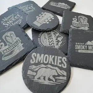 Personalized Black Slate Stone Coasters | Round and Square