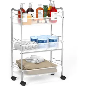 3 Tier Metal Rolling Storage Utility Cart with Wheels, Silver