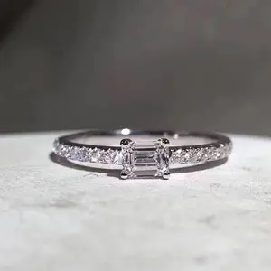 Sparkling Full-Zirconia Ring| 4*6mm Rectangular Design| Proposal Minimalist Index Finger Ring| Luxury Geometric Jewelry