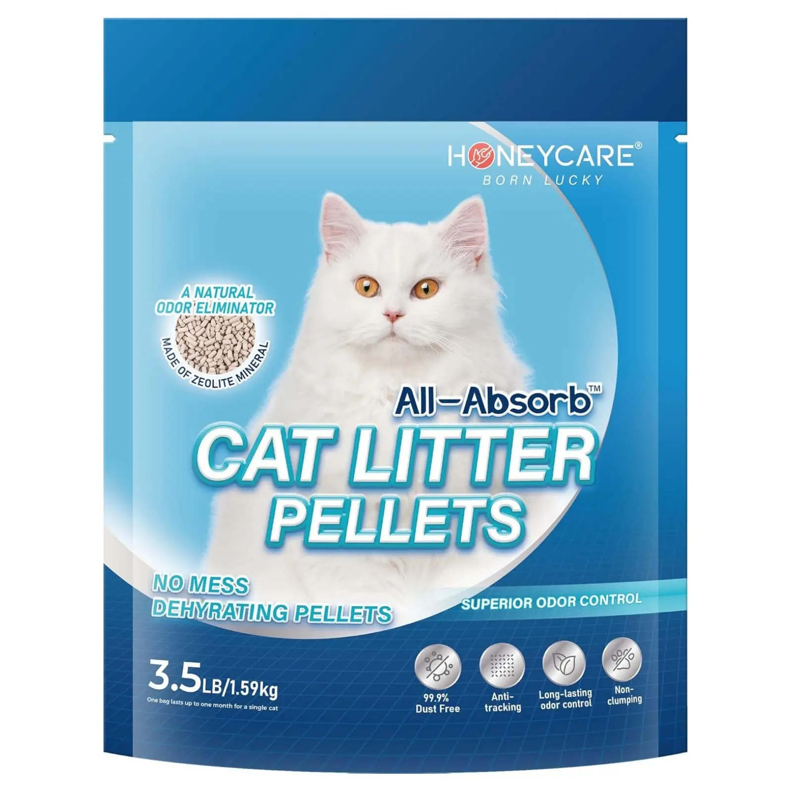 HoneyCare All-Absorb Cat Litter Pellets, Zeolite, Long-Lasting Odor Control Non-climping Litter, 3.5 Lbs Pack, SummerVibes petlovers