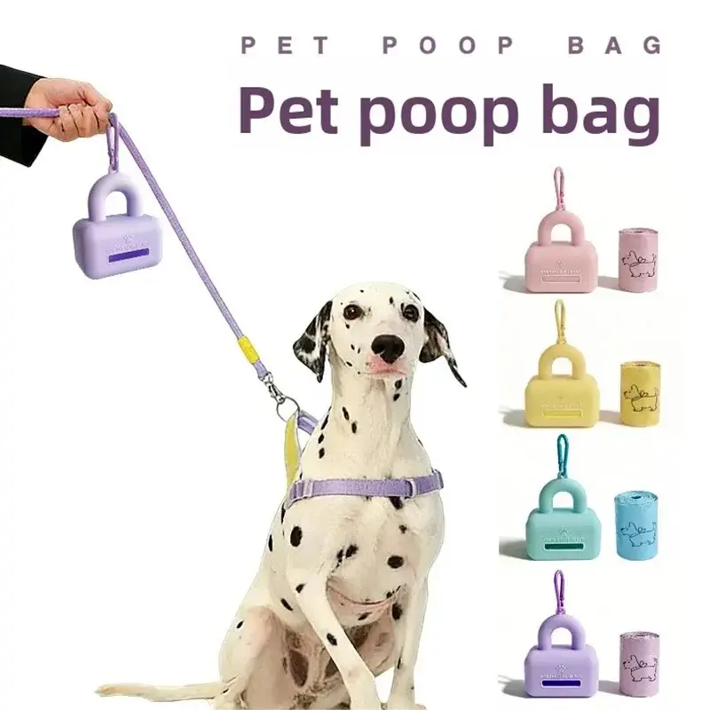 New pet silicone poop bag, small portable dog poop bag, storage box, outdoor dog poop collection and cleaning supplies