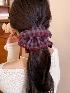 Korean Style Fabric Grid Double Layer Hair Tie, Fashion Versatile Elegant Headband, Low Ponytail Hair Accessory, Women's Hair Accessories
