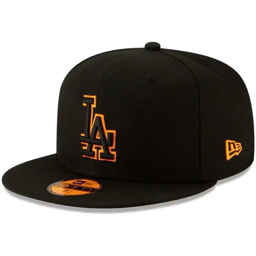 New Era Los Angeles Dodgers 59FIFTY MLB Fitted Baseball Hat Raised LA Team Logo World Series Side Patch Flat Brim Streetwear Hip Hop Fan Gear Unisex Men's Women's Everyday Wear