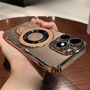 for iPhone 16, 15, 14, 13 Pro Max, this transparent glitter phone case comes with a magnetic stand and a pre - attached lens film protector.