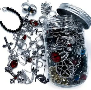 Mystery Jewelry Jar - 35 Pieces Gothic Surprise Jewelry Box Includes Necklaces, Earrings, Rings and Bracelets, Alternative Jewelry Set as Perfect Witchy Gifts for Women