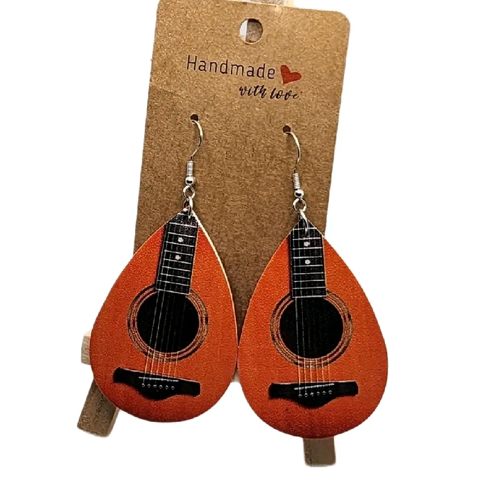Female Trendy Guitar Earrings - High-Quality Metal, Lightweight Comfortable, Music Lovers' Daily/Birthday Accessory, Versatile for Casual-Formal Attire, Fabric-Enhanced Costume Jewelry