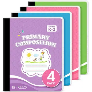 Primary Composition Notebook Primary Ruled, 4 Pack Aesthetic Composition Book, 9-3/4" x 7-1/2", 160 Pages (80 Sheets), Perfect for School Office Supplies, Pastel Colors