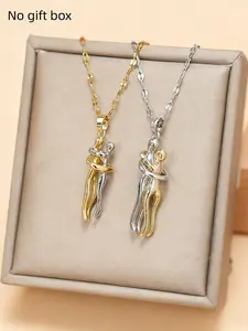 Perfect couple jewelry gift - creative romantic golden/silvery couple hug pendant necklace, versatile anti allergy couple, best friend jewelry, perfect for Valentine's Day as a love gift (no gift box)