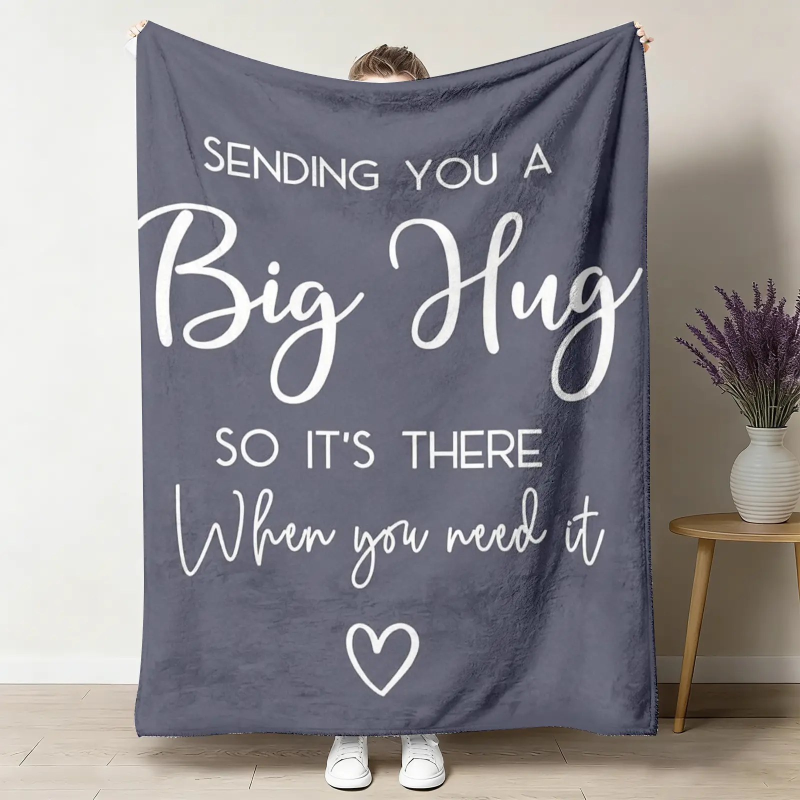 Snuggly Hugable Oversized Flannel Plush Throw Blanket - Cloud-Like Graphic "Sending You A Big Hug" Design, Soft Warm Comfort for Couch Bedroom, Long Distance Encouragement Gift for Loved Ones, Snuggly Hugable Throws, Oversized Blanket Throws