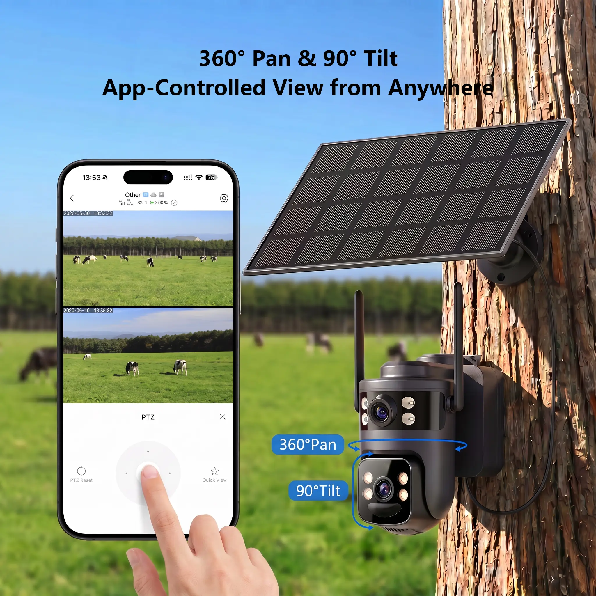4G LTE Cellular Solar AI Security Camera - No WiFi, Built-in SIM Card, Remote APP Control, Outdoor IP66 Waterproof, 2K HD Dual-Lens, No Dead Ends, PIR Motion Detection, Color Night Vision, Spotlight, 2-Way Audio (Unlimited 4G Data Requires Refills)