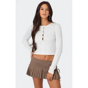 Edikted Women's Bow Cut Out Pointelle Top