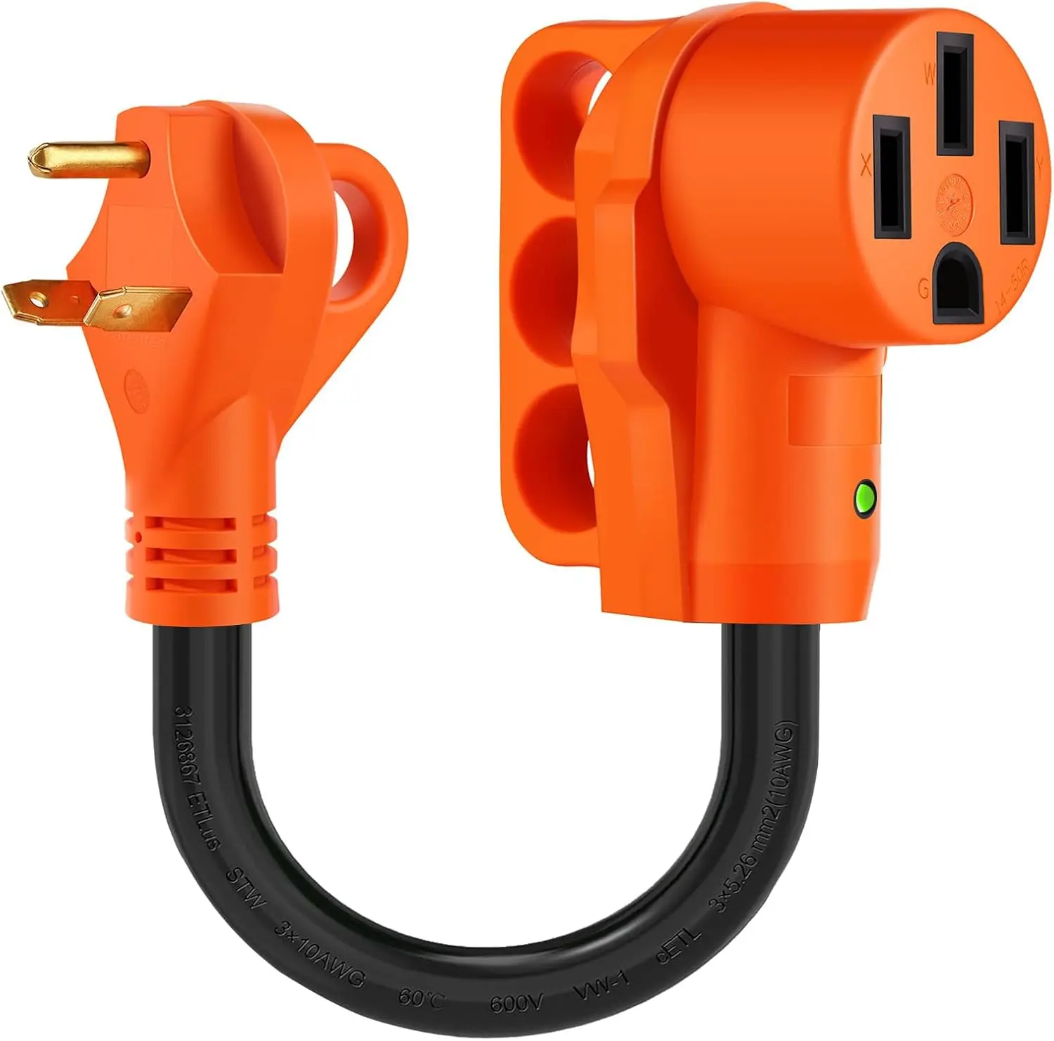 30 Amp to 50 Amp RV Adapter Cord, Dogbone TT-30P to 14-50R | RV Electrical Power Adapter with LED Indicator, 10 Gauge Cable with Grip Handle, ETL Listed for Camper Travel Trailer 12 Inch