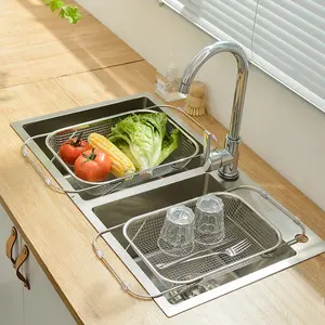 Stainless steel retractable kitchen drain basket, sink hanging drain rack, fruit and vegetable washing basket, vegetable washing basin, filter net, retractable drain rack, vegetable washing and draining net