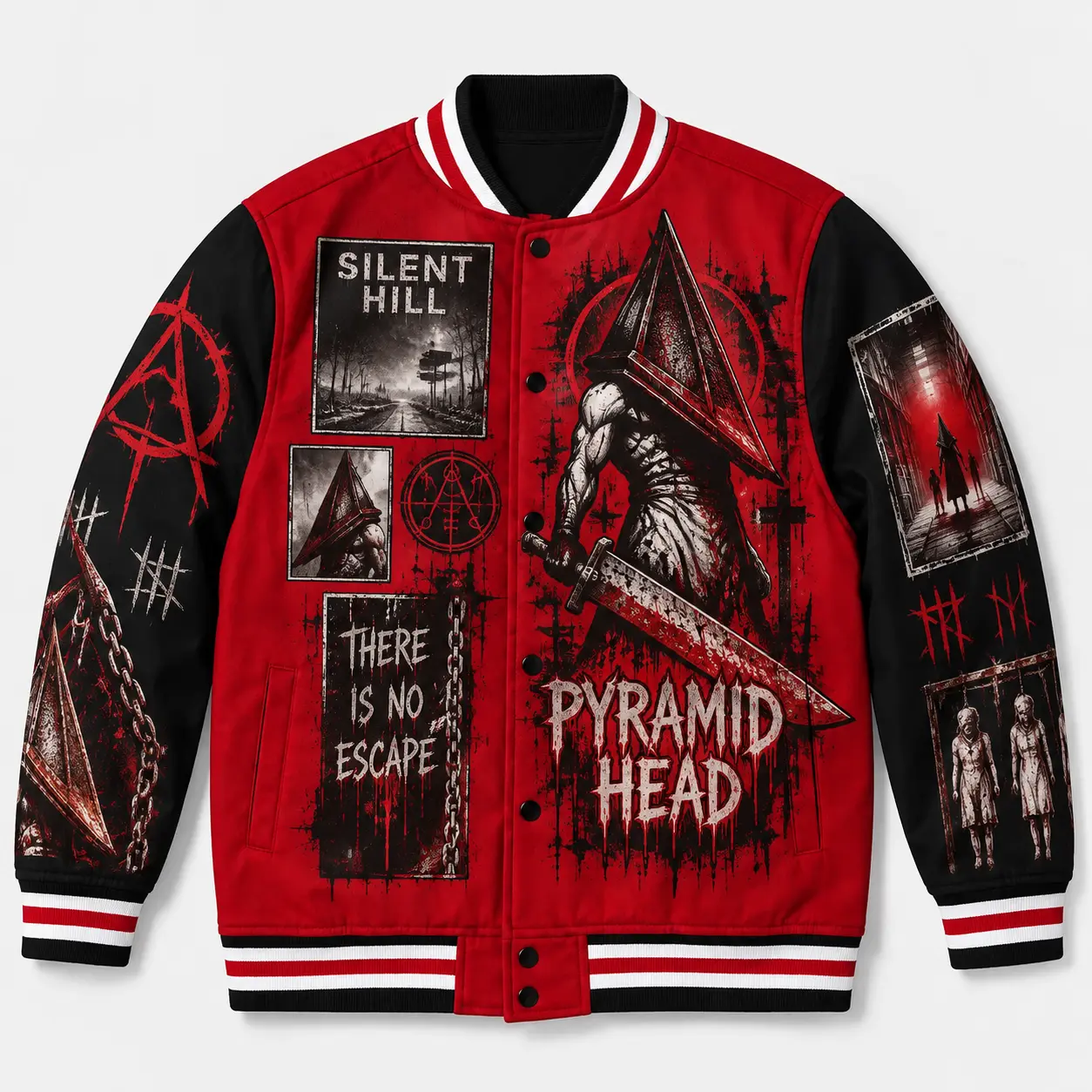 Pyramid Head Varsity DIEUAI Jacket All-Over Printed Graphic, Polyester Silent Hill Horror Streetwear for Gamers