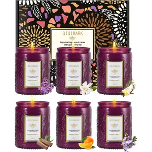 6 Pack Candles for Home Scented, Christmas Gifts Candle Set for Women, 42 oz 300 Soy Wax Long Lasting Candles Gift for Birthday Mother's Thanksgiving Day Present (Purple)